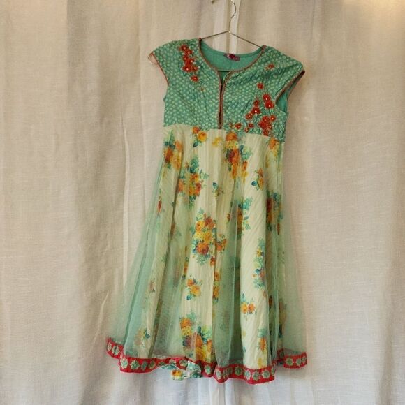 Biba Girls 8-9Yrs  Ethnic Turquoise Cotton Dress - Picture 1 of 11